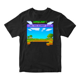 Футболка чорна з  принтом онлайн гри Minecraft "Love thes scenery Minecraft Майнкрафт" Кавун 5-6 ФП012056(32) - Інтернет-магазин спільних покупок ToGether