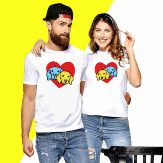 Набір білих футболок з принтом "Пара собак синя та жовта на фоні серця" Кавун XXXL ФП010111 S M - Інтернет-магазин спільних покупок ToGether