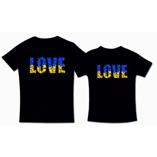 Набір чорних футболок з принтом "Love синьо-жовтий напис" Кавун ФП009680 S M - Інтернет-магазин спільних покупок ToGether