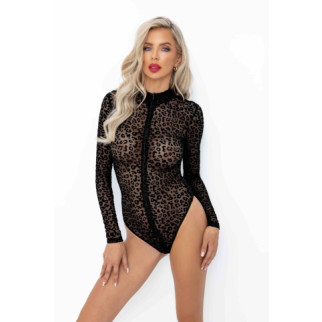 Боді Noir Handmade F287 Leopard flock bodysuit with long sleeves - L - Інтернет-магазин спільних покупок ToGether