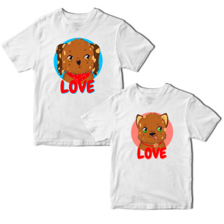 Комплект білих футболок для закоханих з принтом "Собачки Love. Парочка собачок" Кавун ФП012123 S M - Інтернет-магазин спільних покупок ToGether