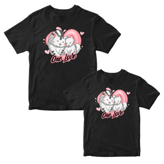 Комплект чорних футболок для закоханих з принтом "Our Love. Одне кохання. Закохані котики на серці" Кавун ФП012133 S M - Інтернет-магазин спільних покупок ToGether