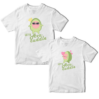 Комплект білих футболок для закоханих із принтом "Avocado Love. Парочка авокадо. Lets Avocuddle" Кавун ФП012119 S M - Інтернет-магазин спільних покупок ToGether