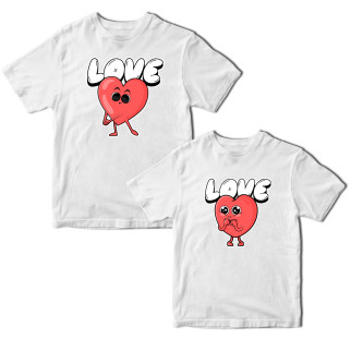 Комплект білих футболок для закоханих із принтом "Love. Два серця. Закохані серця" Кавун ФП012151 S M - Інтернет-магазин спільних покупок ToGether