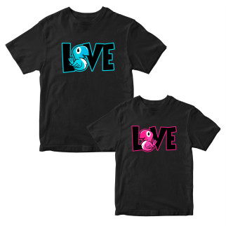 Комплект чорних футболок для закоханих із принтом "Love. Два папуги. Кольорові папуги" Кавун ФП012153 S M - Інтернет-магазин спільних покупок ToGether