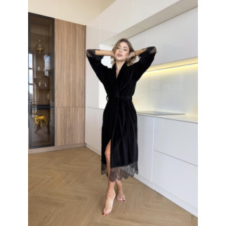 Велюровий жіночий халат з французьким мереживом Чорна перлина, чорний - Інтернет-магазин спільних покупок ToGether