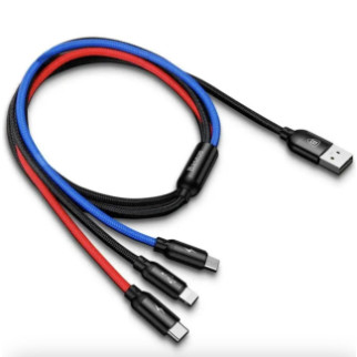 Універсальний USB кабель BASEUS 3 in 1 для заряджання пристроїв USB Type-C Micro USB Lightning 1.2 м Чорний - Інтернет-магазин спільних покупок ToGether