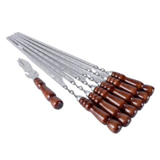 Набір шампурів OPT-TOP із нержавіючої сталі з дерев'яними ручками з вилкою-ножем 6 шт (1808486546) - Інтернет-магазин спільних покупок ToGether