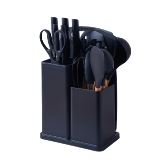 Набір кухонного приладдя на підставці TS Kitchen 19 штук із силікону з бамбуковою ручкою чорний (HP5B) - Інтернет-магазин спільних покупок ToGether