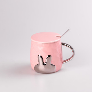 Кружка керамічна Happy Life 300 мл Rabbit з кришкою і ложкою рожевий (HPCYM0877P) - Інтернет-магазин спільних покупок ToGether