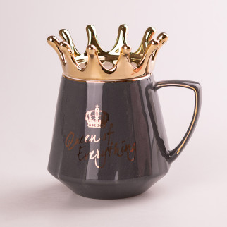 Чашка керамічна Queen of Everything з кришкою Happy Life 400 мл сірий (HPCYM0752G) - Інтернет-магазин спільних покупок ToGether