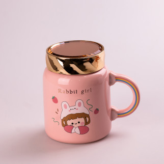 Кружка керамічна Happy Life 420 мл Cute girl з кришкою рожевий (HPCY8240P) - Інтернет-магазин спільних покупок ToGether