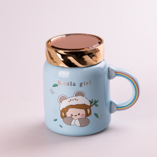 Кружка керамічна Happy Life 420 мл Cute girl з кришкою блакитний (HPCY8240BL) - Інтернет-магазин спільних покупок ToGether