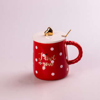 Чашка керамічна Love з кришкою і ложкою Happy Life 400 мл червоний (HPCY8263R) - Інтернет-магазин спільних покупок ToGether