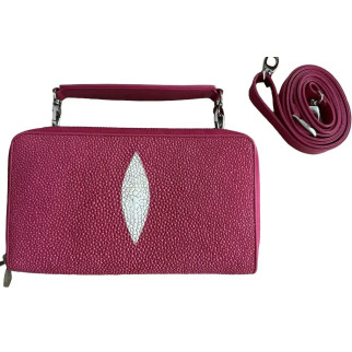 Жіноча сумочка клатч зі шкіри ската на двох блискавках Ekzotic Leather рожева малинова фуксія (sb03) - Інтернет-магазин спільних покупок ToGether