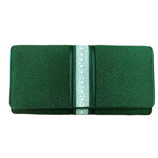 Гаманець жіночий портмоне зі шкіри ската Ekzotic Leather зелений з білою смужкою (stw 79_3) - Інтернет-магазин спільних покупок ToGether