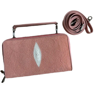 Жіноча сумочка клатч із натуральної шкіри ската на двох блискавках Ekzotic Leather рожева лососевого кольору (sb02) - Інтернет-магазин спільних покупок ToGether