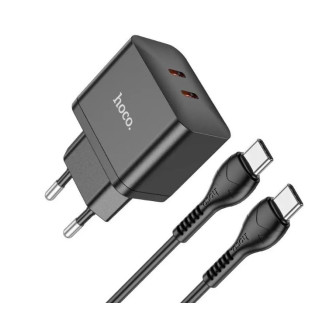 Зарядний пристрій з швидкою зарядкою + кабель USB Type-C Hoco N29 (2 Type-C) на 35W чорний - Інтернет-магазин спільних покупок ToGether