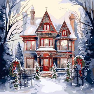 Картина за номерами Santi Будинок у зимовому лісі 40*40 см (954751) - Інтернет-магазин спільних покупок ToGether