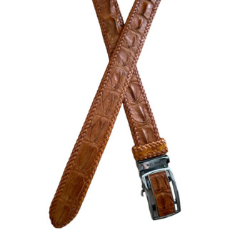 Ремінь чоловічий із натуральної шкіри крокодила з обплетенням коричневий Ekzotic leather crb05 - Інтернет-магазин спільних покупок ToGether