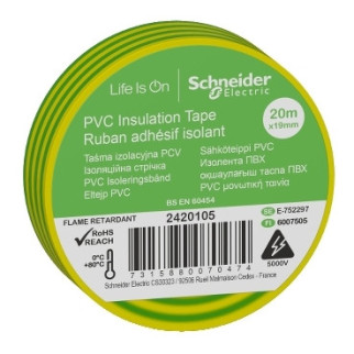 Ізоляційна стрічка, 19mm x 20m, жовт./зелен. Schneider Electric 2420105 - Інтернет-магазин спільних покупок ToGether