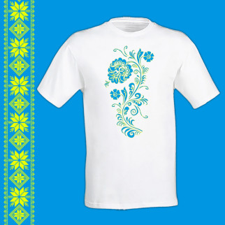 Футболка - вишиванка з принтом "Квітковий орнамент (блакитний)" Push IT S, Білий - Інтернет-магазин спільних покупок ToGether