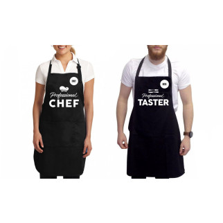 Парні фартухи чорні з оригінальним принтом "Chef. Taster" - Інтернет-магазин спільних покупок ToGether