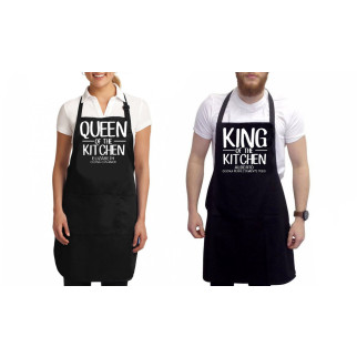 Парні фартухи чорні з оригінальним принтом "Queen of the kitchen. King of the kitchen" - Інтернет-магазин спільних покупок ToGether