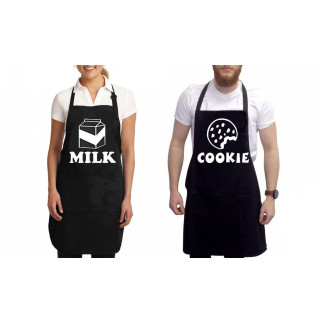 Парні фартухи чорні з оригінальним принтом "Milk. Cookie" - Інтернет-магазин спільних покупок ToGether