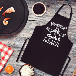 Фартух чорний кухонний з оригінальним принтом "Приготування їжі з любов'ю живить вашу душу" - Інтернет-магазин спільних покупок ToGether