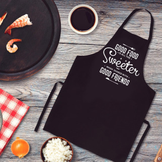 Фартух чорний кухонний з оригінальним принтом "Гарна їжа для добрих друзів" - Інтернет-магазин спільних покупок ToGether