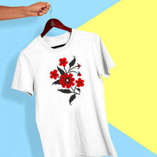 Футболка з принтом "Квітковий орнамент (червоно-чорний) вишиванки на грудях" Push IT XS - Інтернет-магазин спільних покупок ToGether