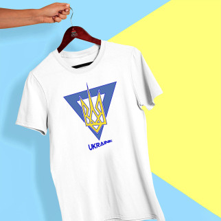 Футболка з принтом "Синій трикутник жовтий герб та напис Ukraine" Push IT - Інтернет-магазин спільних покупок ToGether