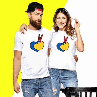 Парні футболки з принтом "Синє та жовте серця на прищіпці" Push IT - Інтернет-магазин спільних покупок ToGether