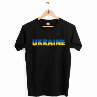 Футболка чорна з патріотичним принтом "Ukraine. Україна. Синьо-жовтий напис" Push IT XS - Інтернет-магазин спільних покупок ToGether