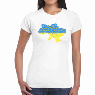 Футболка біла з патріотичним принтом "Карта України із синіх і жовтих соняшників" Push IT - Інтернет-магазин спільних покупок ToGether