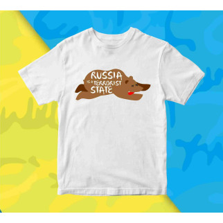 Футболка біла з патріотичним принтом "Ведмідь: russia is a terrorist state" Push IT - Інтернет-магазин спільних покупок ToGether