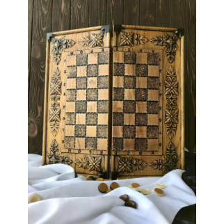 Дерев'яні шахи, оформлені ручним різьбленням, 48*23*3 см, арт.191101. Різьблені шахи з дерева - Інтернет-магазин спільних покупок ToGether
