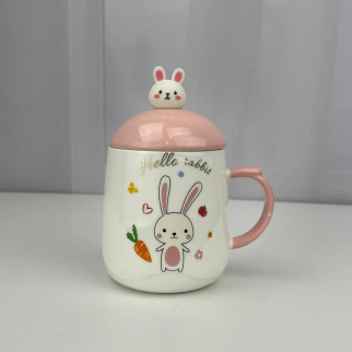 Кружка з кришкою та ложкою Кролик 6469 400 мл біла рожева - Інтернет-магазин спільних покупок ToGether
