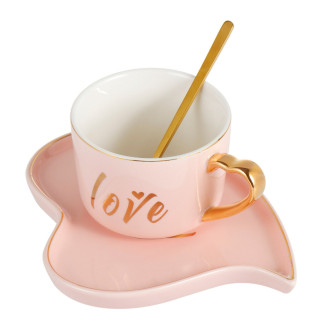 Чашка з ложкою та блюдцем 6910 200 мл рожева - Інтернет-магазин спільних покупок ToGether