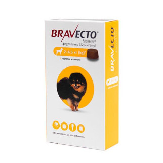 Жувальна таблетка MSD Бравекто 112,5 мг на вагу 2кг - 4,5 кг Bravecto від бліх та кліщів для собак уп. 1 та - Інтернет-магазин спільних покупок ToGether
