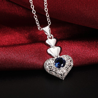 Жіночий кулон підвіска на ланцюжку Серце потрійне Гармонія з синім каменем сріблясте - Інтернет-магазин спільних покупок ToGether