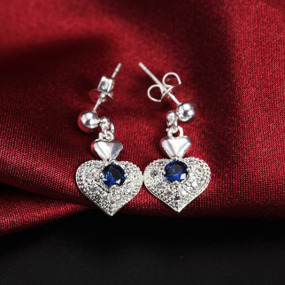 Жіночі сережки гвоздики пусети Серце подвійне Гармонія з синім каменем сріблясте - Інтернет-магазин спільних покупок ToGether