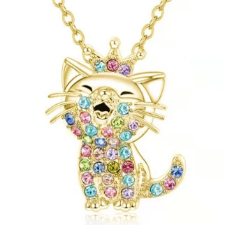Ланцюжок з кулоном милий золотистий котик вкритий різнокольоровим камінням кулон кіт який співає - Інтернет-магазин спільних покупок ToGether