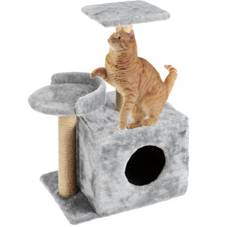 Будиночок-кігтеточка з полицею Буся Мяус для кішки 36х46х80см Сірий (РК-05-47) - Інтернет-магазин спільних покупок ToGether