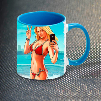 Чашка Fan Girl Дівчина з Телефоном - GTA 5 Grand Theft Auto New (14400) 330 мл Блакитний - Інтернет-магазин спільних покупок ToGether