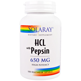 Бетаїн HCL та Пеппсин, HCL with Pepsin, Solaray, 650 мг, 100 вегетаріанських капсул - Інтернет-магазин спільних покупок ToGether