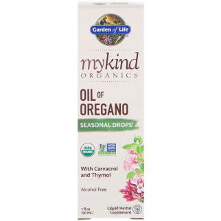 Олія Орегано, Сезонні Краплі, MyKind Organics, Garden of Life, 1 рідка унція (30 мл) - Інтернет-магазин спільних покупок ToGether