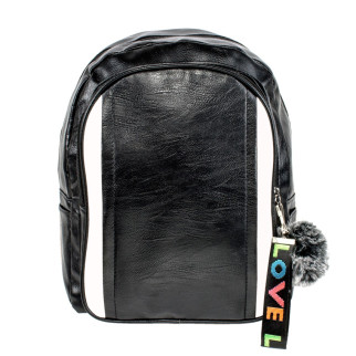 Рюкзак міський BackPack Пушистик Кожзам 28х23х10 см Чорний з білими вставками (22466) - Інтернет-магазин спільних покупок ToGether