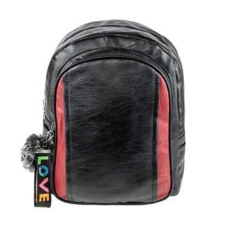 Рюкзак міський BackPack Пушистик Кожзам 28х23х10 см Чорний з червоними вставками (22467) - Інтернет-магазин спільних покупок ToGether